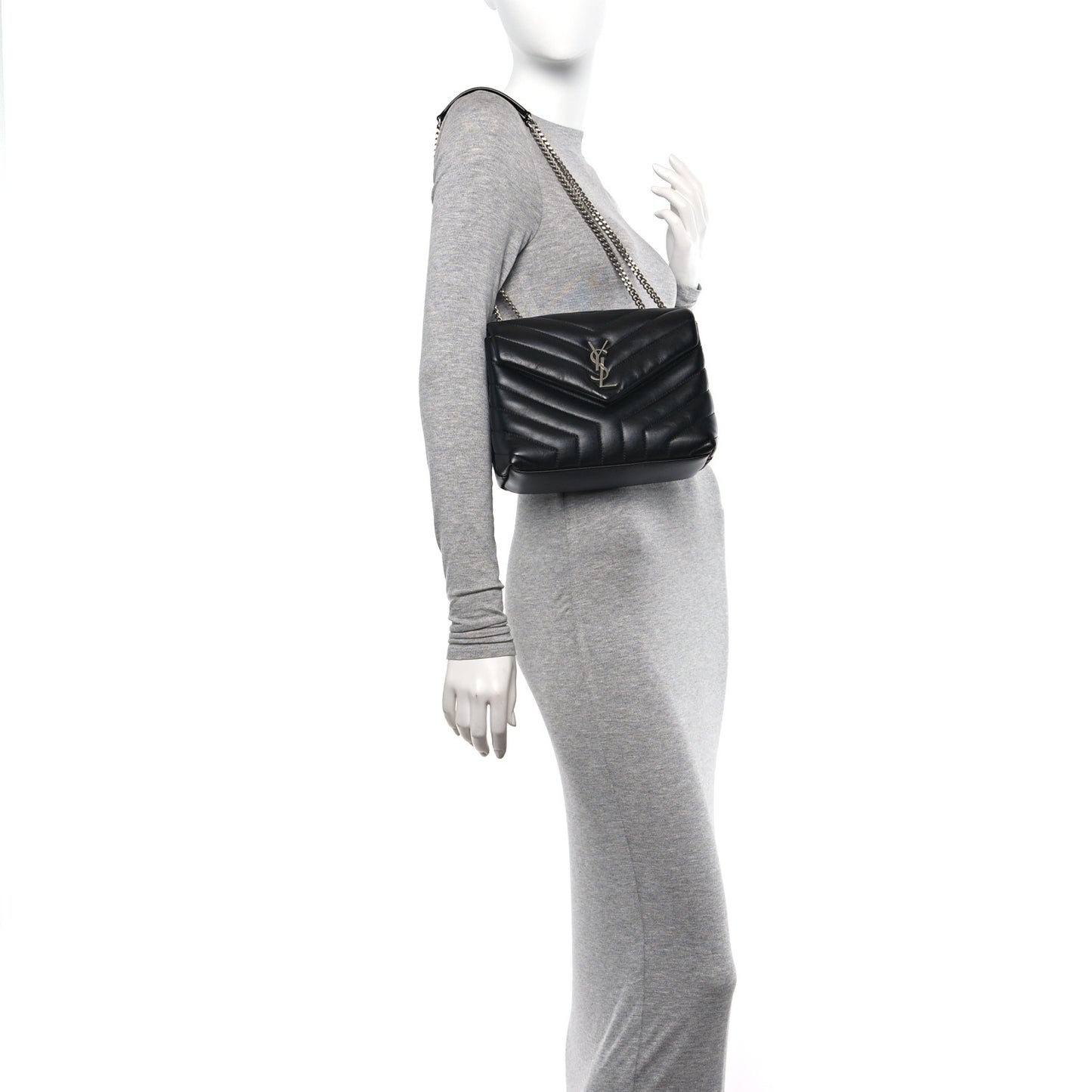 Calfskin Y Quilted Monogram Small Loulou Chain Satchel Black