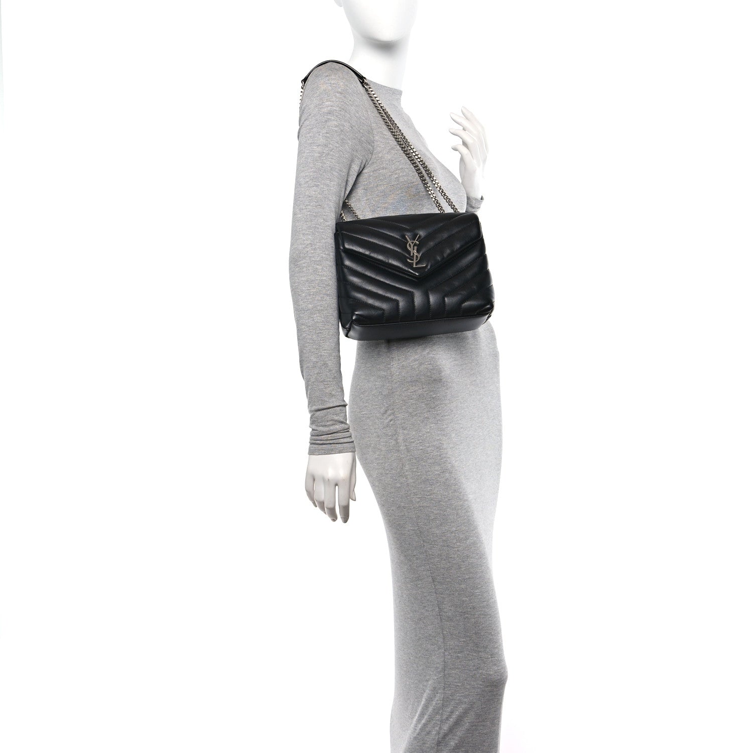 Saint Laurent Calfskin Y Quilted Monogram Small Loulou Chain Satchel Black 2 of 12