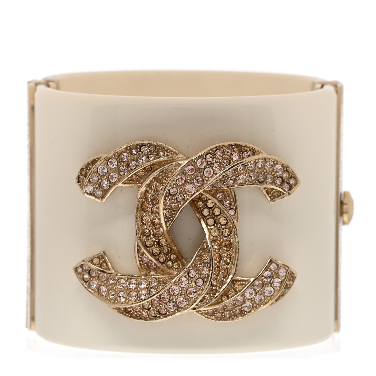 Chanel Resin Crystal CC Cuff White Gold 1 of 5