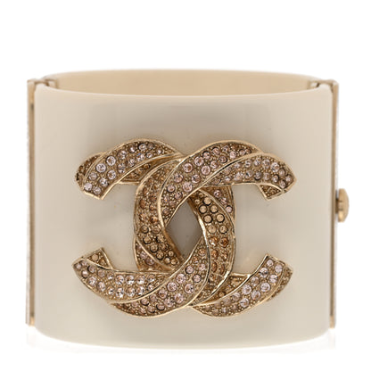 Chanel Resin Crystal CC Cuff White Gold 1 of 5
