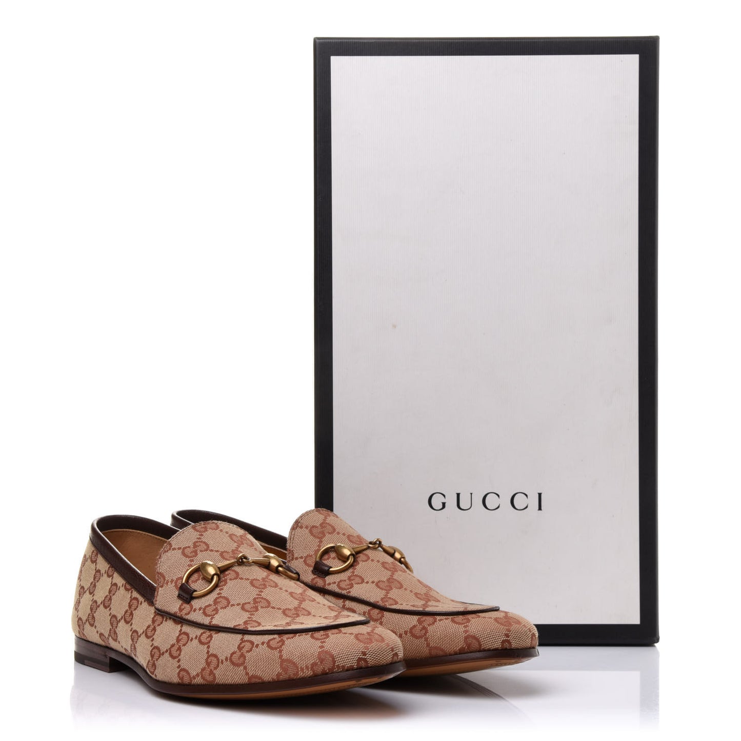 Canvas GG Monogram Horsebit Mens Jordaan Loafers 8 Beige Ruggine Light Brown