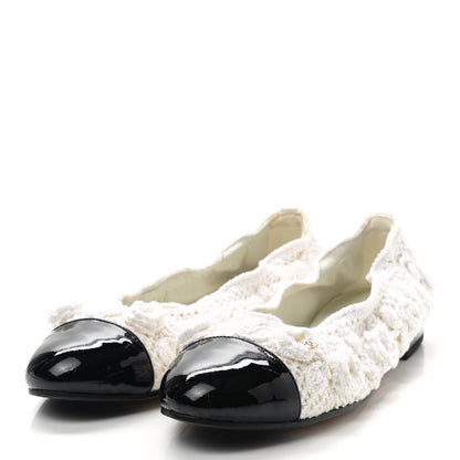 Chanel Crochet Patent Cap Toe Ballerina Flats 39 White Black 3 of 8