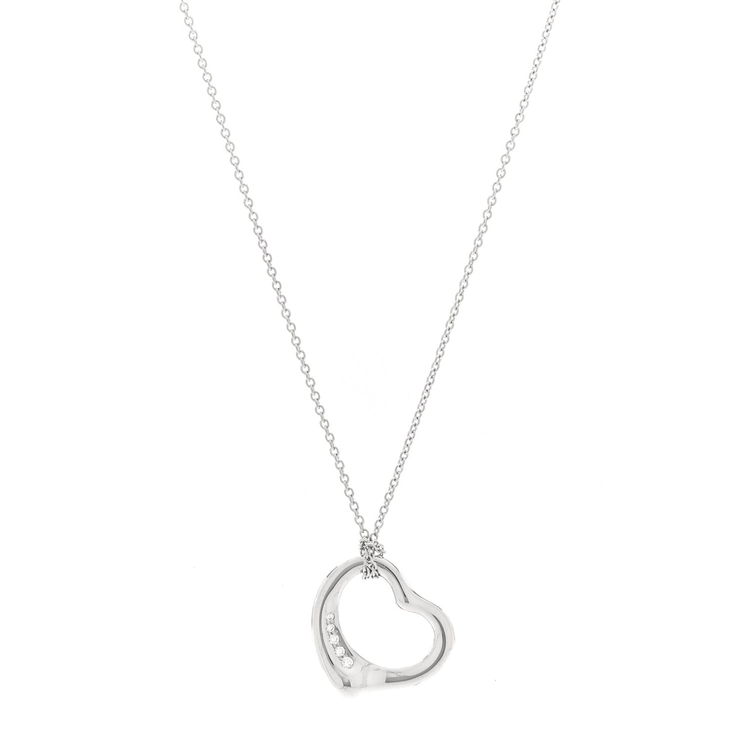 Platinum Diamond 16mm Elsa Peretti Open Heart Pendant Necklace