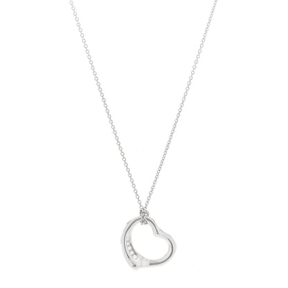 Tiffany Platinum Diamond 16mm Elsa Peretti Open Heart Pendant Necklace 1 of 6