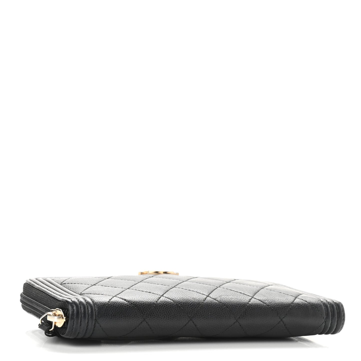 Caviar Quilted Boy Long Zip Around Wallet Black
