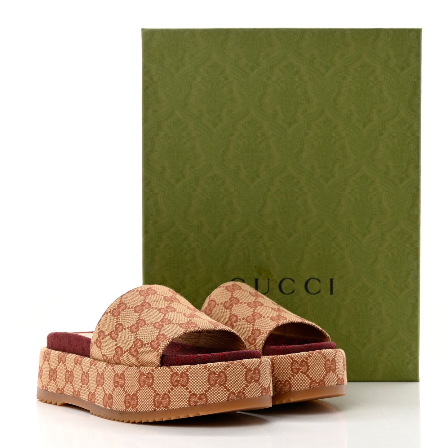 Canvas GG Monogram Angelina Platform Slide Sandals 38 Beige Ruggine