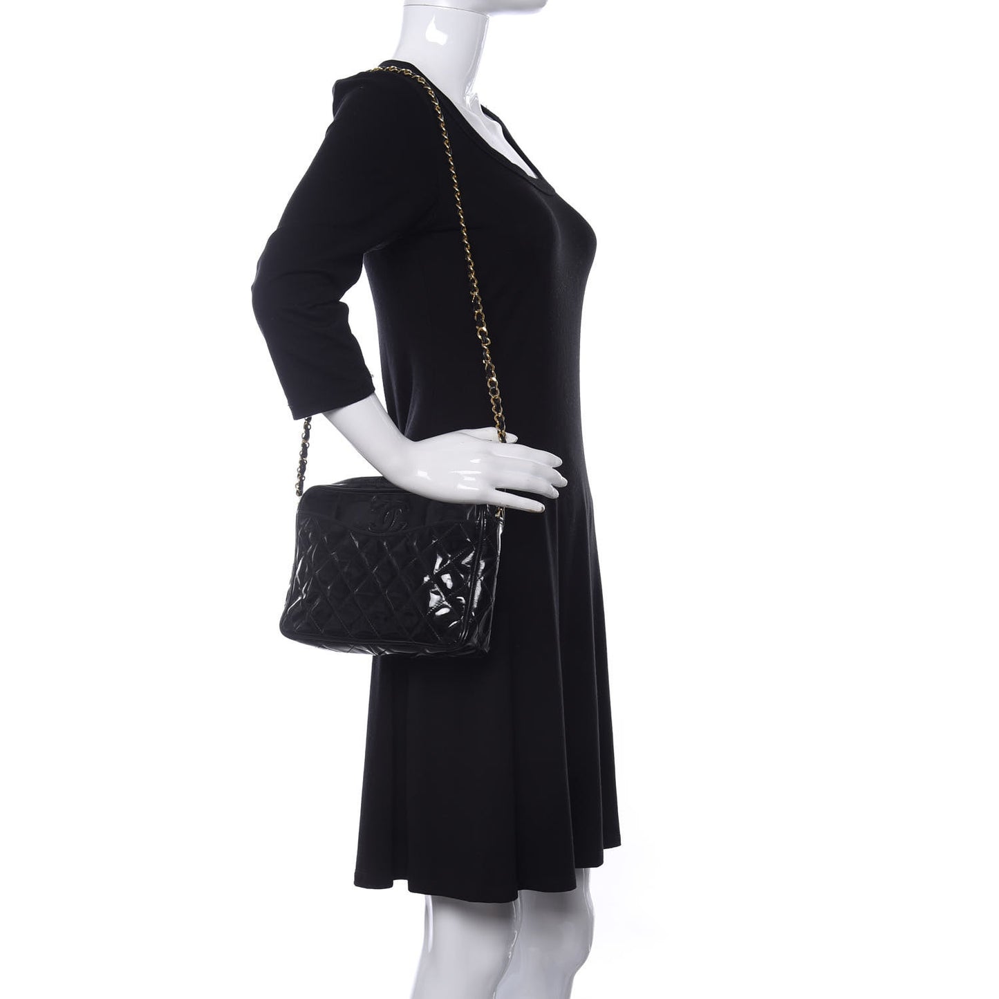 Patent Quilted Tassel Camera Case Black