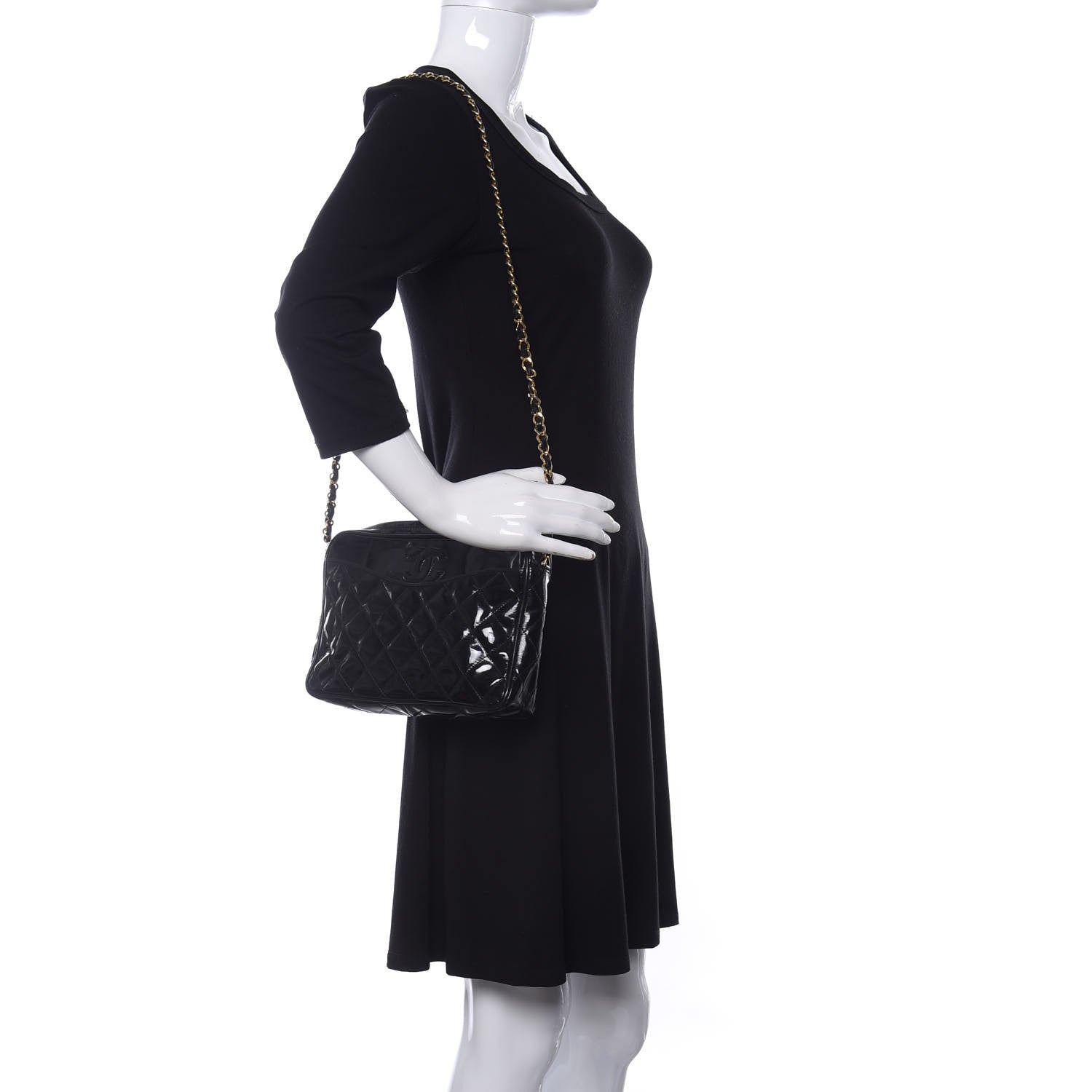 Chanel Patent Quilted Tassel Camera Case Black 2 of 15