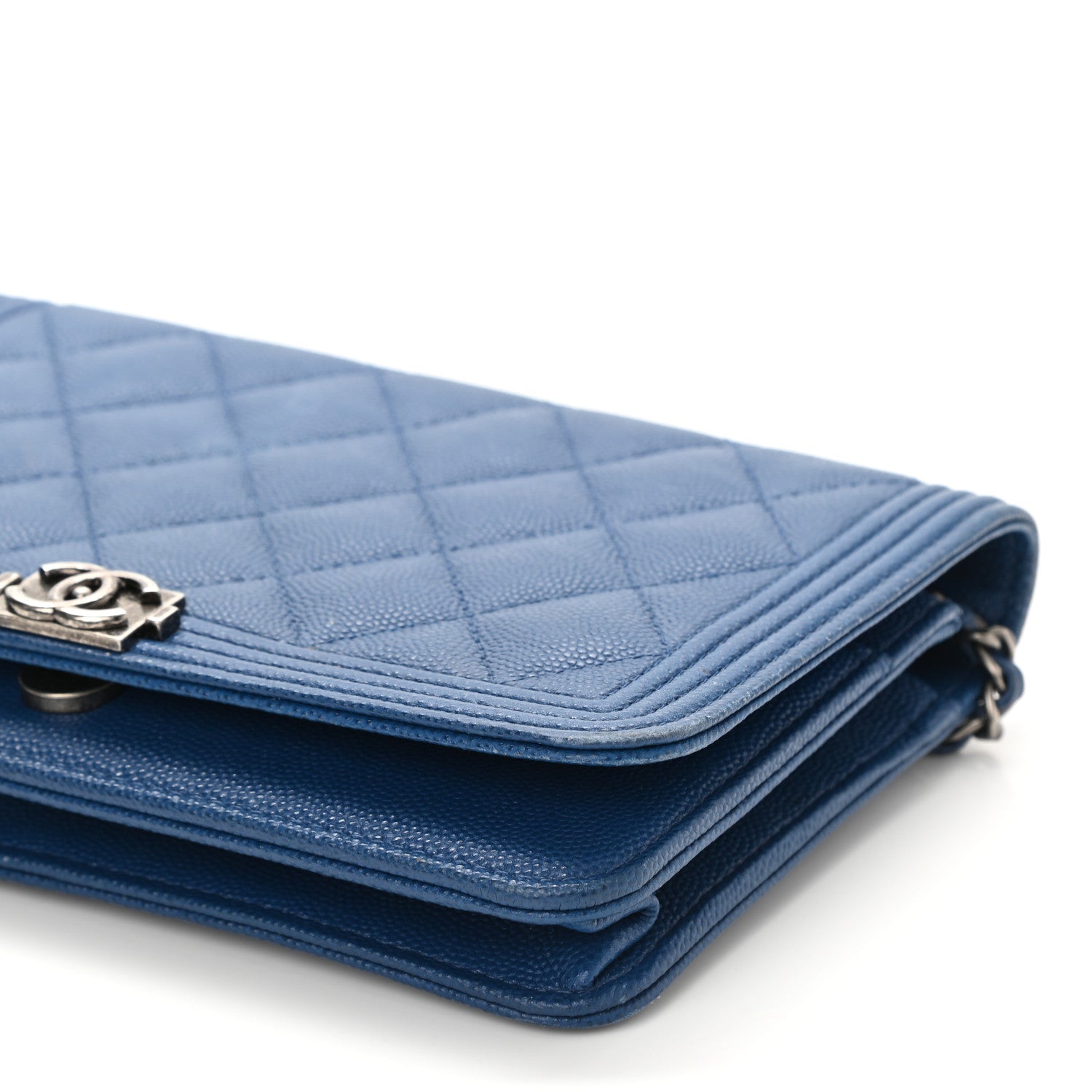 Chanel Caviar Quilted Boy Wallet On Chain WOC Blue 10 of 14