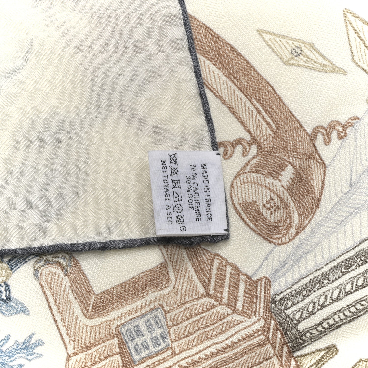 Hermes Cashmere Silk Le Monde d'Hermes Shawl 140 White Ardoise