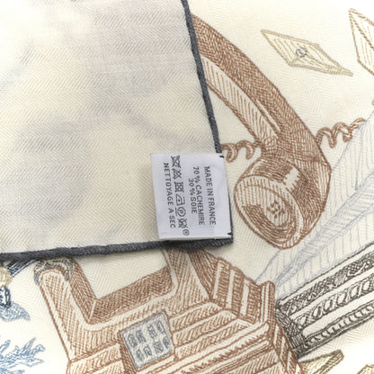 Hermes Cashmere Silk Le Monde d'Hermes Shawl 140 White Ardoise Etoupe 2 of 4
