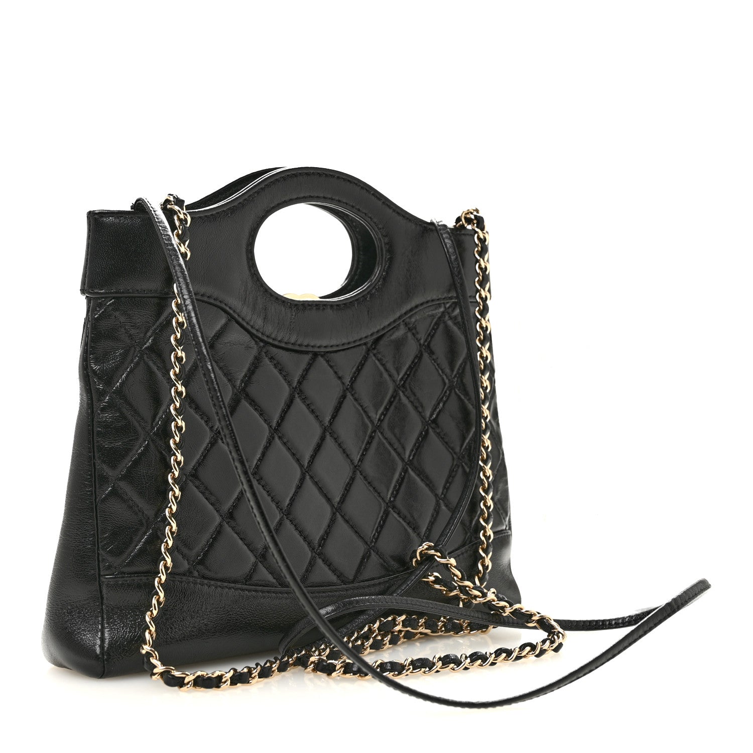 Chanel Shiny Crumpled Calfskin Quilted Mini 31 Shopping Bag Black 3 of 14