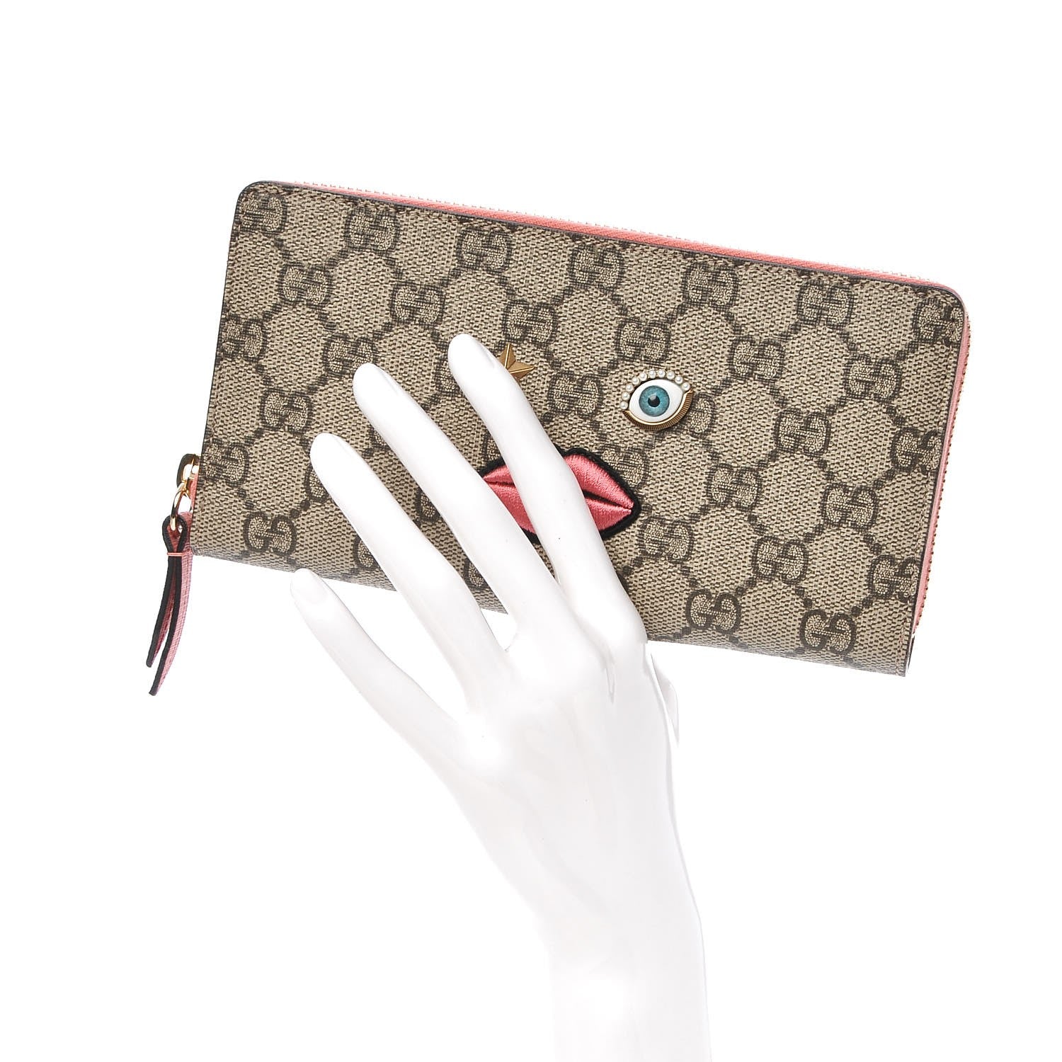 Gucci GG Supreme Monogram Embroidered Face Zip Around Wallet Pink 2 of 8