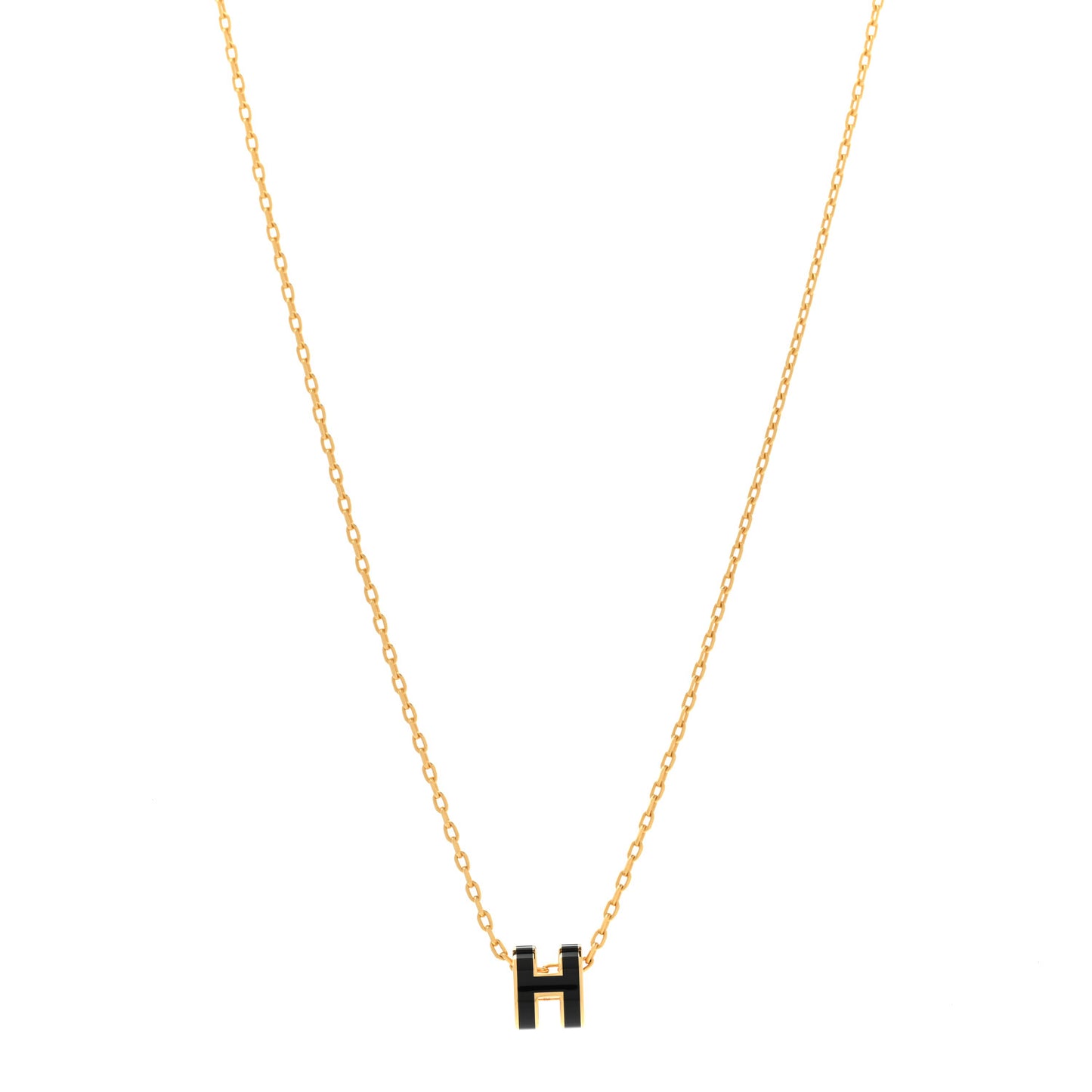 Lacquered Gold Mini Pop H Pendant Necklace Black