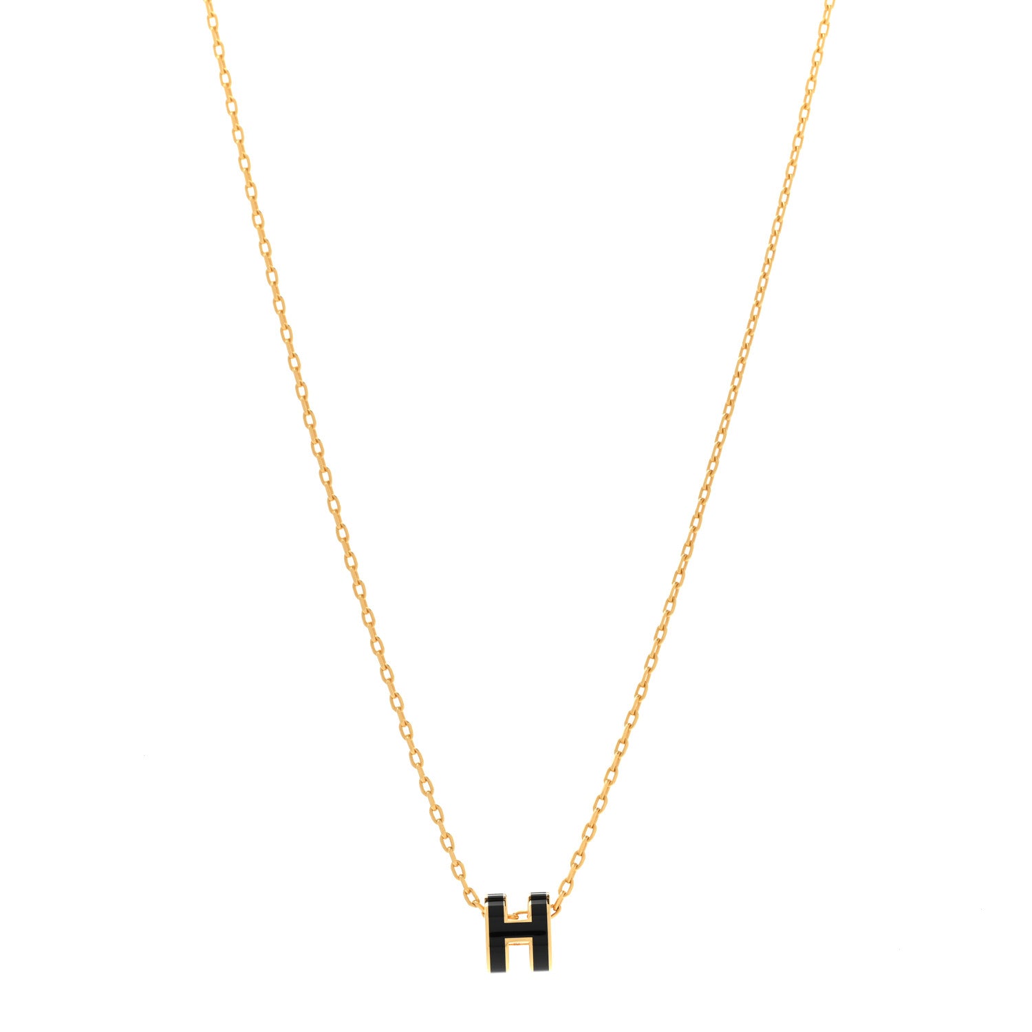 Hermes Lacquered Gold Mini Pop H Pendant Necklace Black 1 of 7
