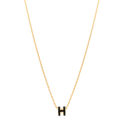 Hermes Lacquered Gold Mini Pop H Pendant Necklace Black 1 of 7