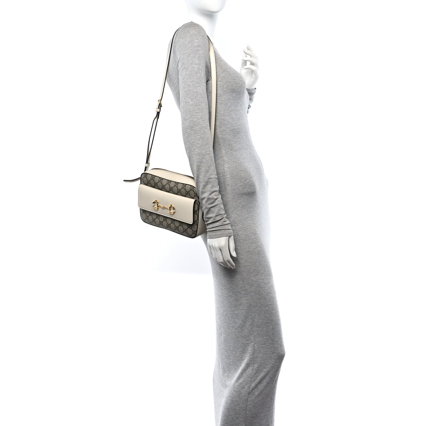 GG Supreme Monogram Small Horsebit 1955 Shoulder Bag Beige Mystic White