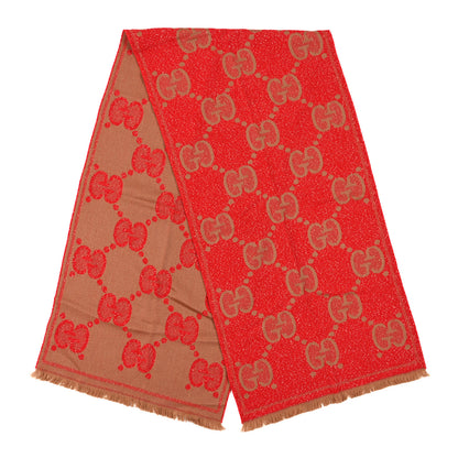 Gucci Wool Lame Jacquard Monogram Jumbo GG Lady Nest Lux Scarf Flame Beige 2 of 3