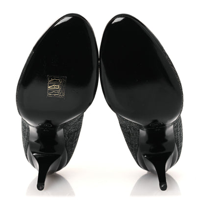 Chanel Metallic Tweed Patent Cap Toe CC Chain Ankle Booties 40 Black 7 of 12