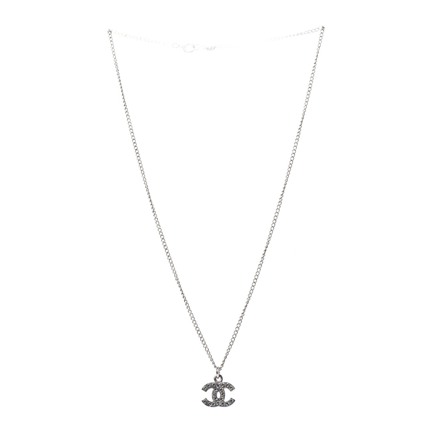 Chanel Crystal Timeless CC Necklace Silver 3 of 5