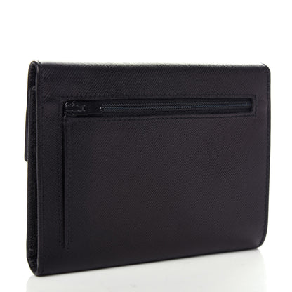 Prada Saffiano Triangle Flap Compact Wallet Black 3 of 8