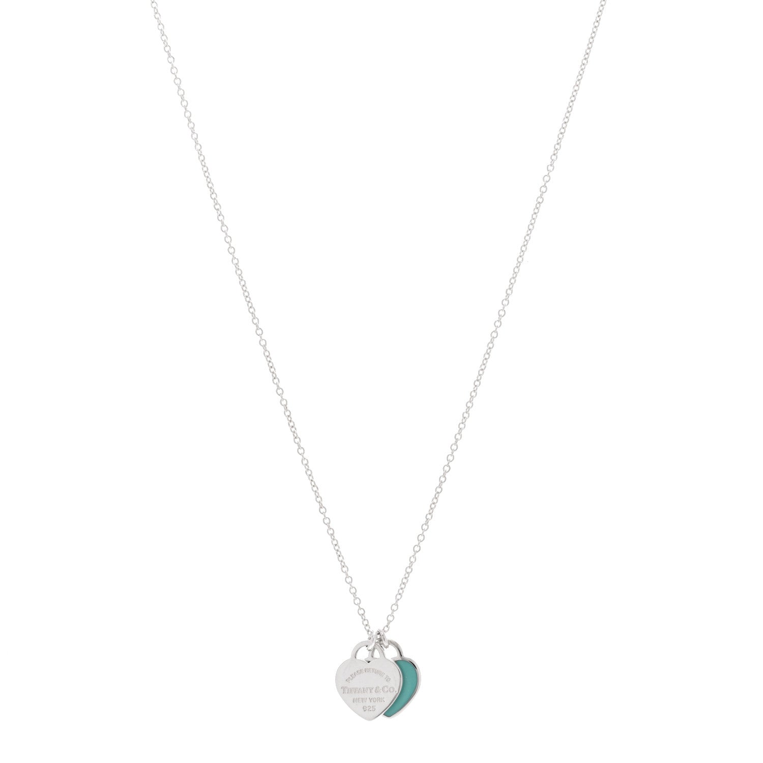 Tiffany Sterling Silver Enamel Mini Return to Tiffany Double Heart Tag Pendant Necklace Blue 1 of 7