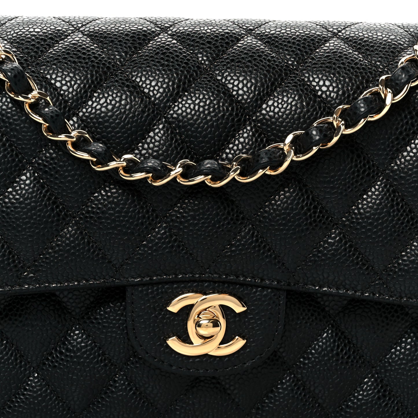 Caviar Quilted Medium Double Flap Black