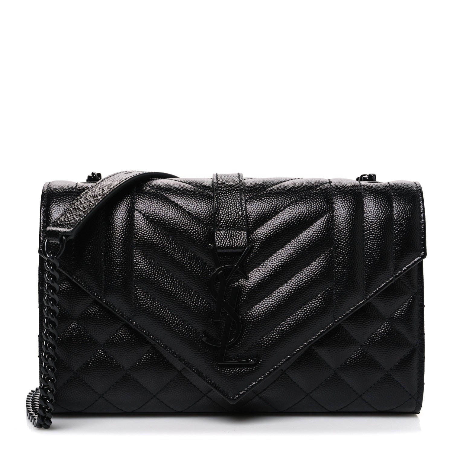 Saint Laurent Grain De Poudre Textured Mixed Matelasse Triquilt Small Monogram Monochrome Satchel Black 1 of 8