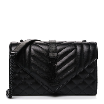Saint Laurent Grain De Poudre Textured Mixed Matelasse Triquilt Small Monogram Monochrome Satchel Black 1 of 8