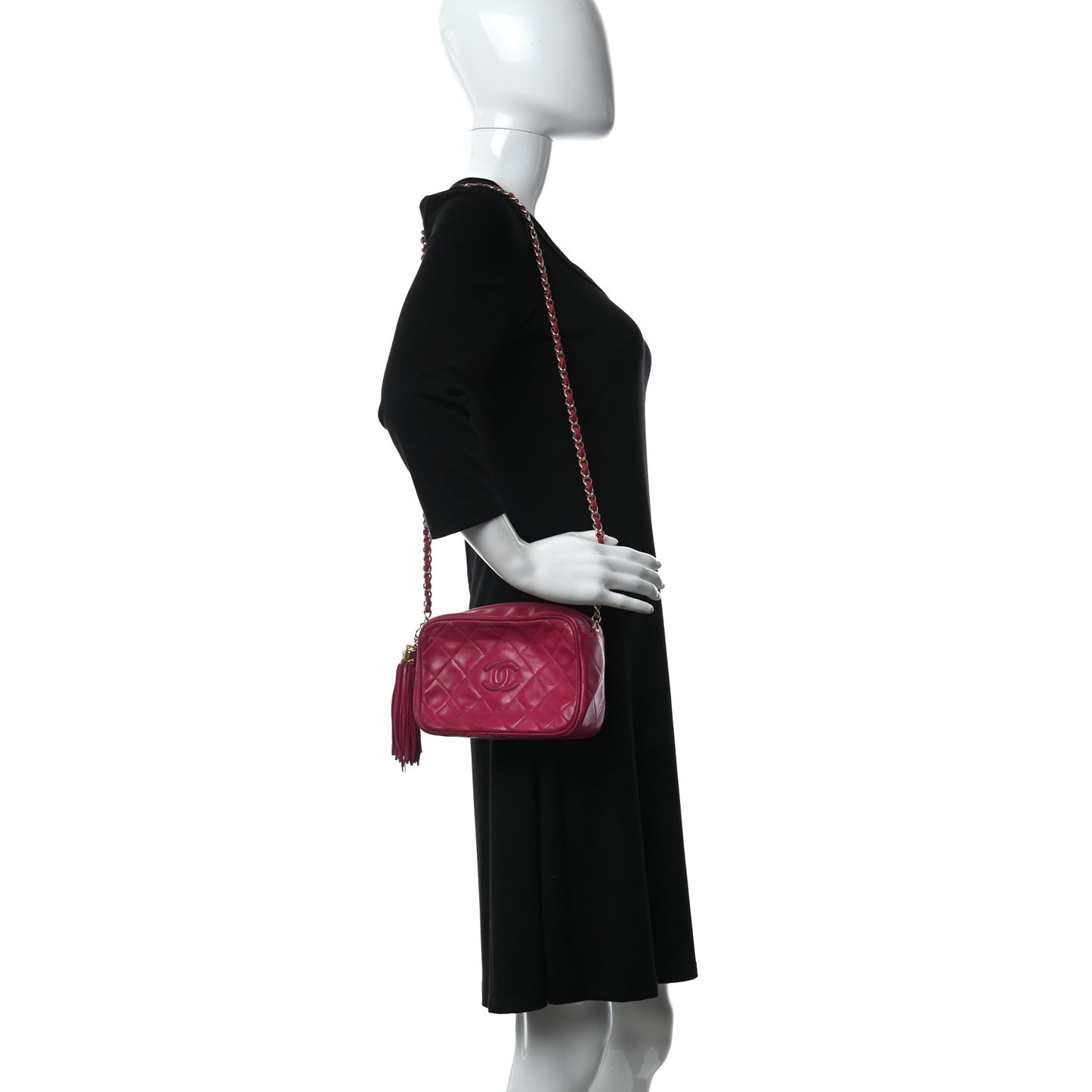 Lambskin Quilted CC Tassel Camera Case Pink