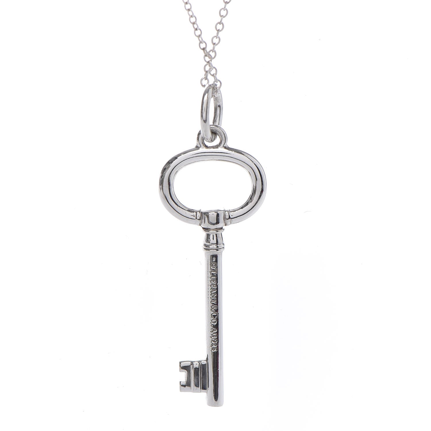 Tiffany Sterling Silver Oval Key Pendant Necklace 5 of 7