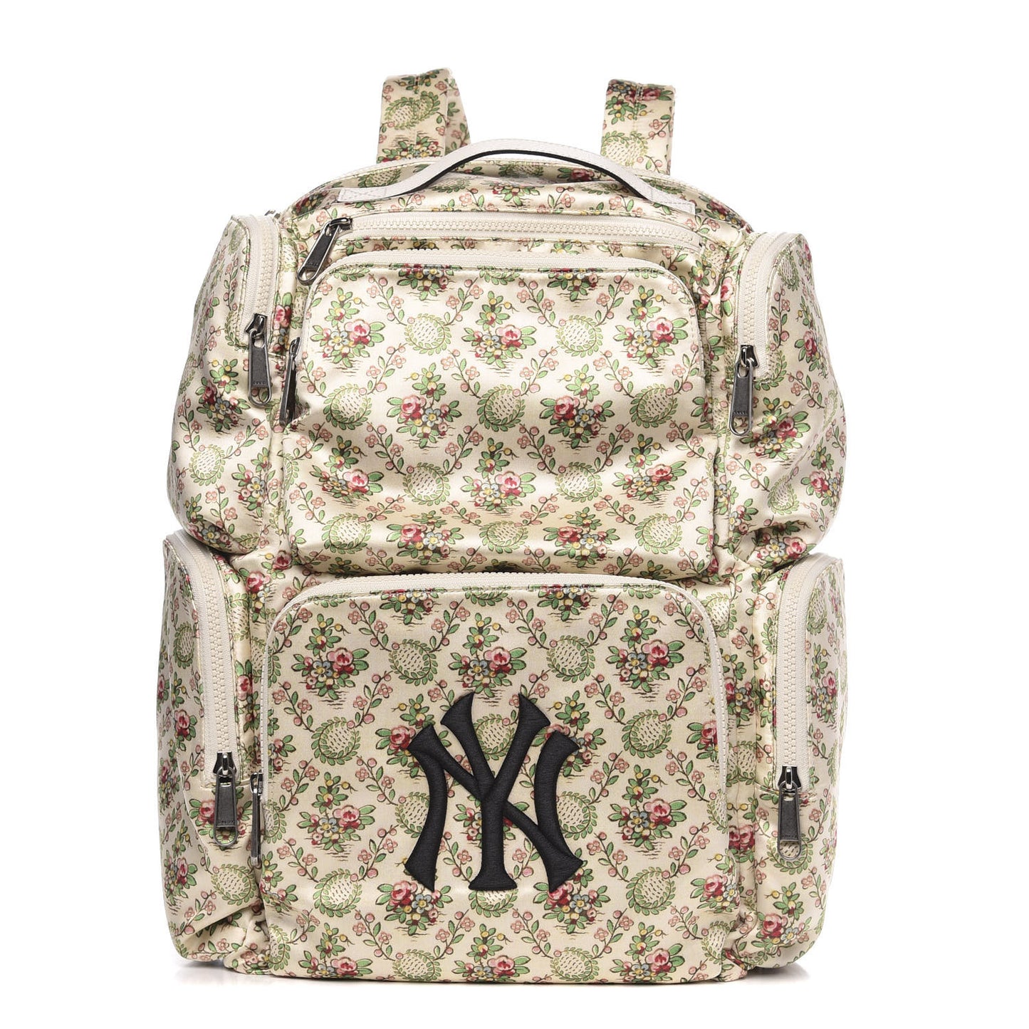 X MLB Satin Floral Print NY Yankees Patch Backpack Ivory Green