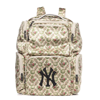 Gucci X MLB Satin Floral Print NY Yankees Patch Backpack Ivory Green 1 of 9