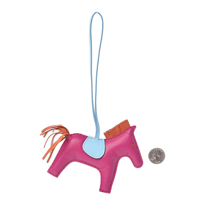 Hermes Milo Lambskin Grigri Rodeo Horse Bag Charm MM Rose Pourpre Cornaline Celeste 2 of 5