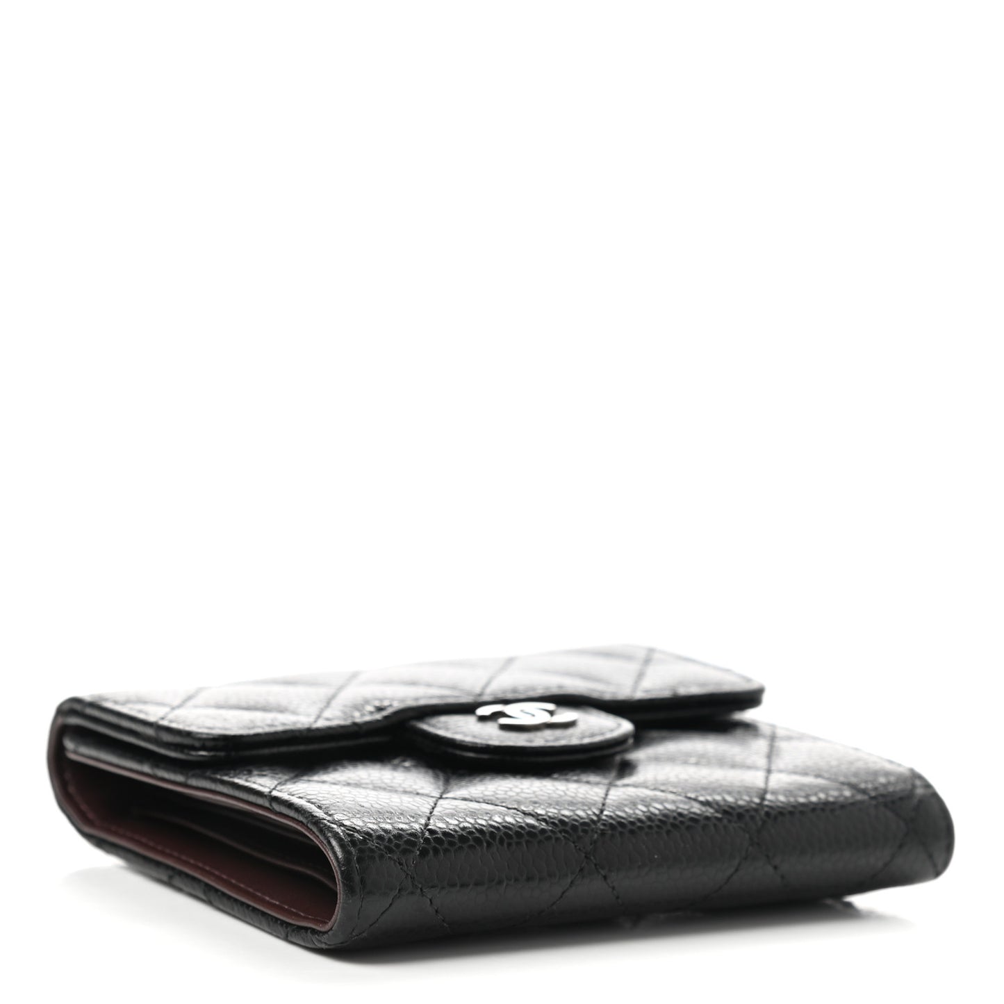 Caviar Quilted Compact Flap Wallet Black