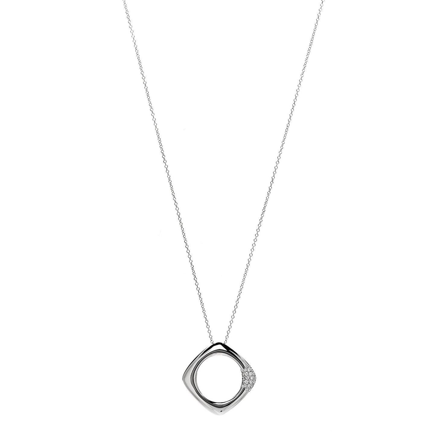 18K White Gold Diamond Square Pendant Necklace