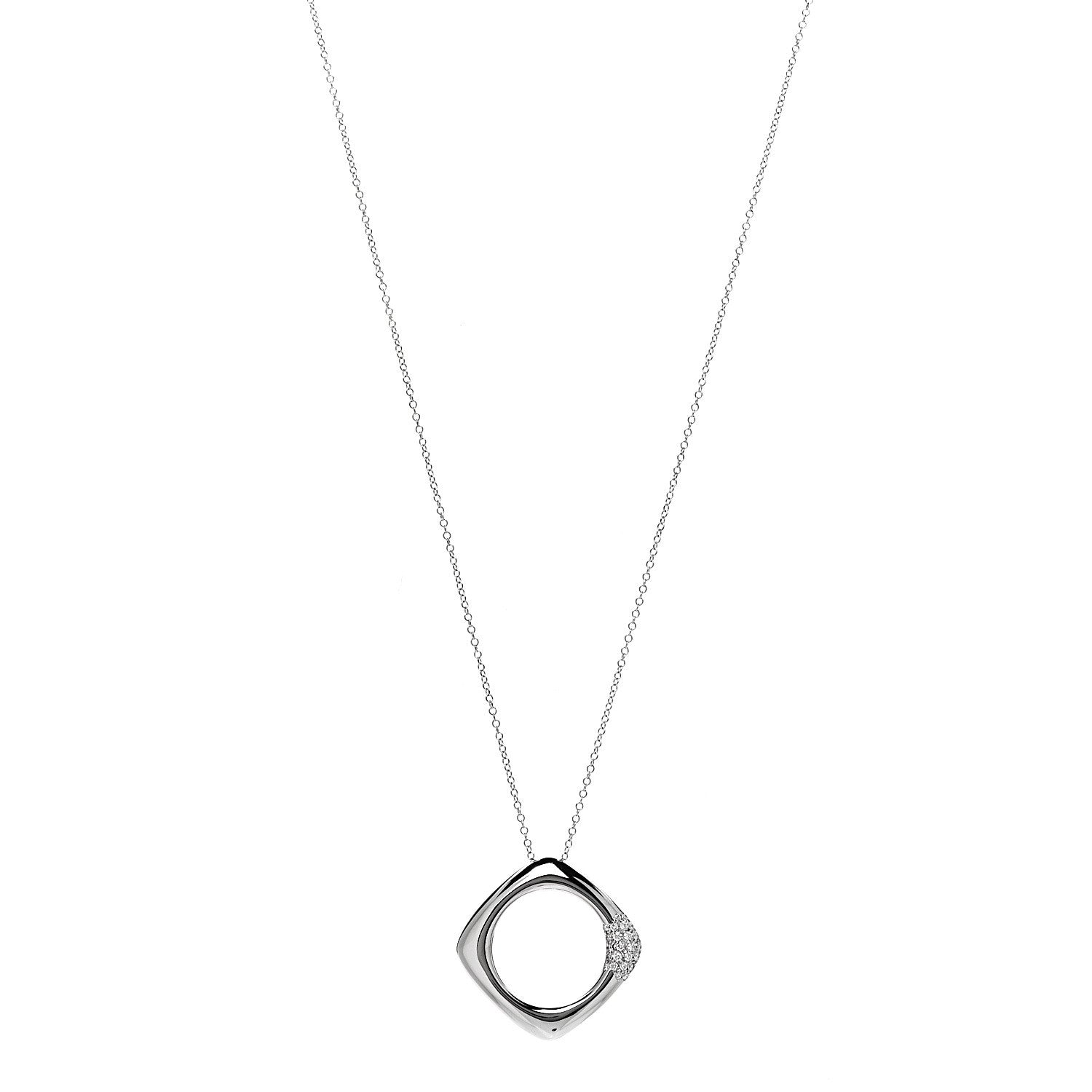 Tiffany 18K White Gold Diamond Square Pendant Necklace 1 of 6