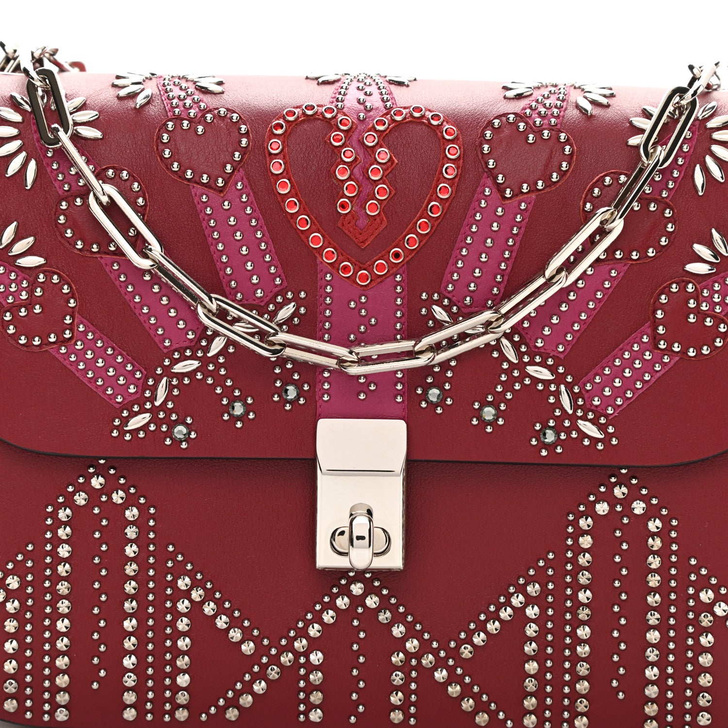 Valentino Garavani Vitello Loveblade Embellished Chain Flap Bag Rubino 6 of 7
