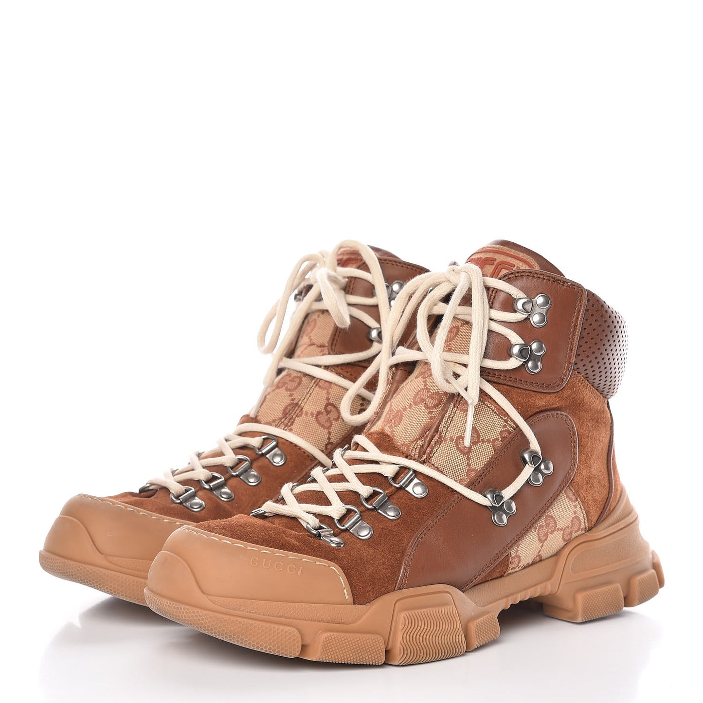 X SEGA Suede Calfskin GG Monogram Mens Flashtrek High-Top Sneakers 8 New Cuir Beige Ruggine