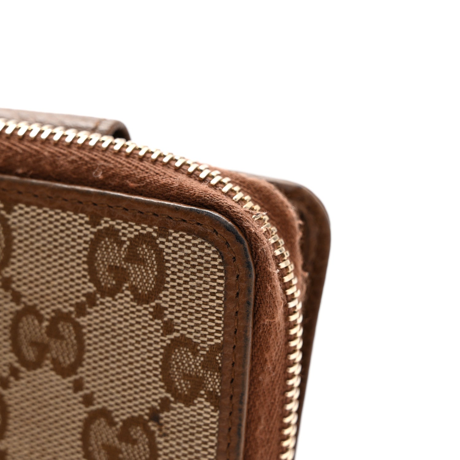 Gucci Monogram Dollar Calfskin Zip Around French Wallet Beige Ebony Tabacco 8 of 9