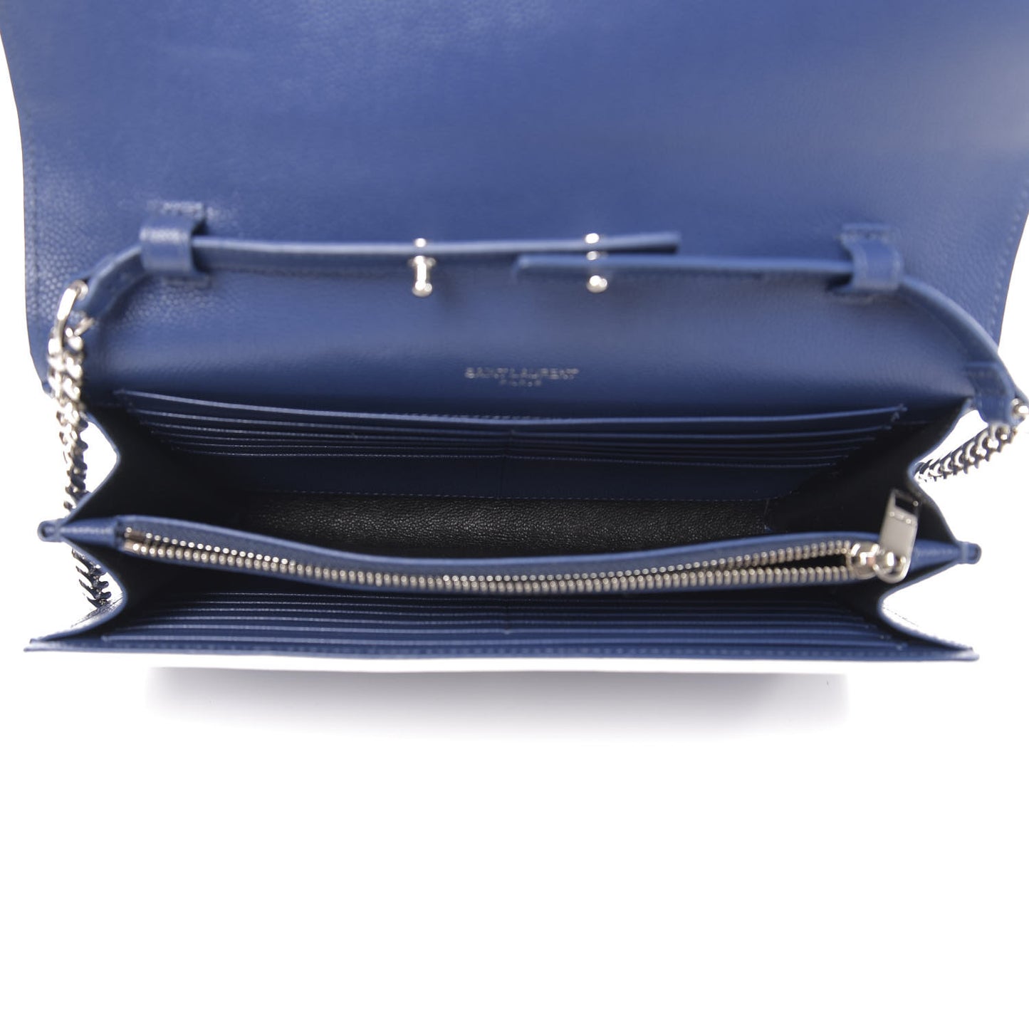 Grain De Poudre Matelasse Monogram Chain Wallet Denim Bianco Ottico
