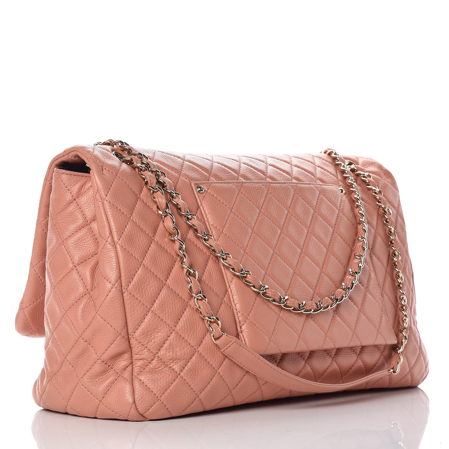 Calfskin Quilted XXL Travel Flap Bag Pink