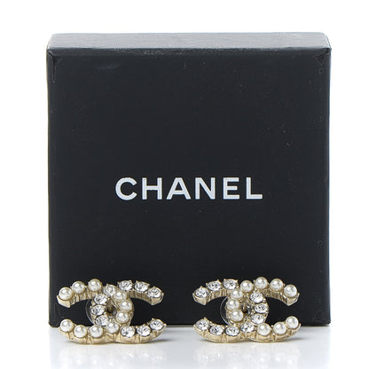 Chanel Crystal Pearl CC Dazzling Domino Earrings Gold 5 of 5