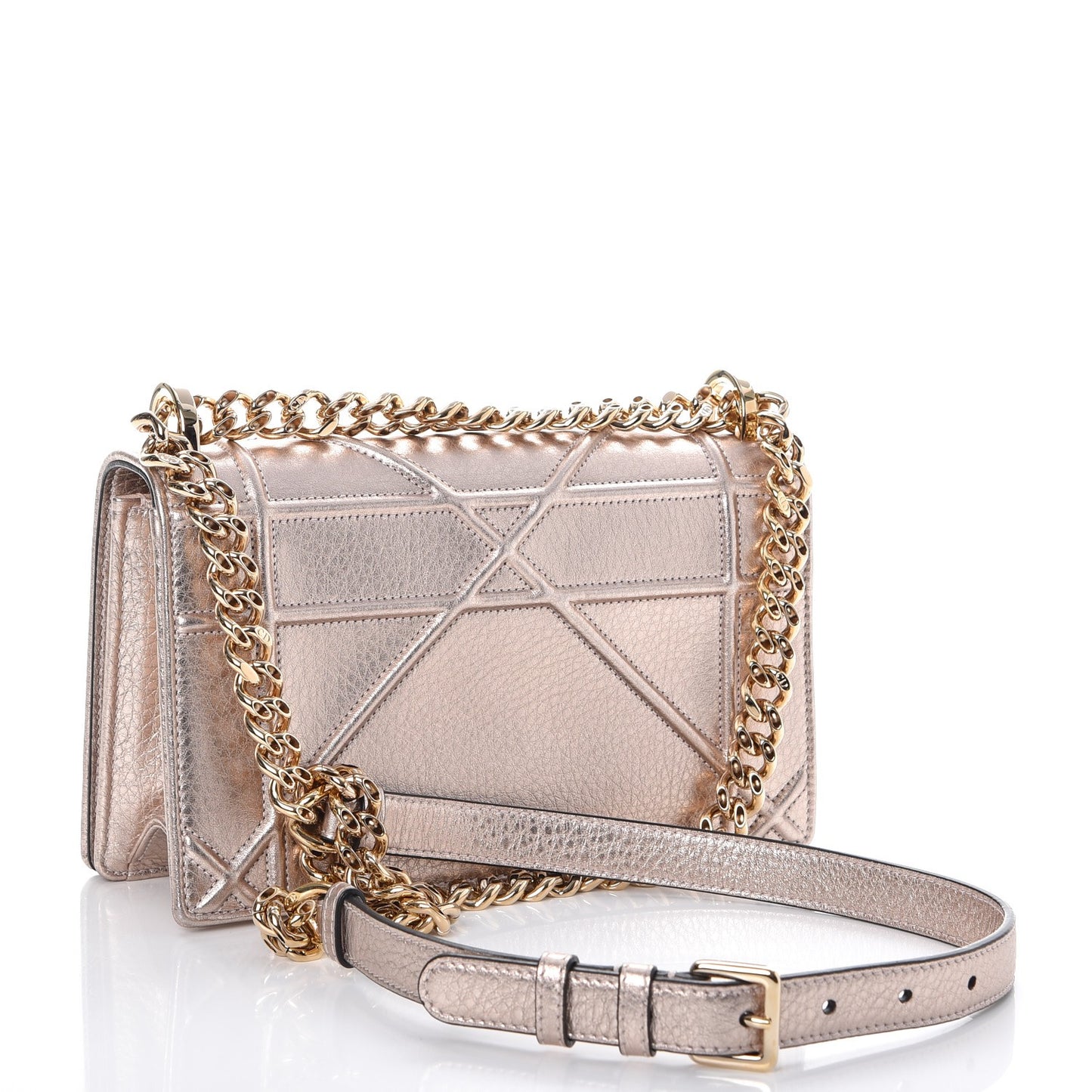 Metallic Grained Calfskin Small Diorama Flap Bag Copper