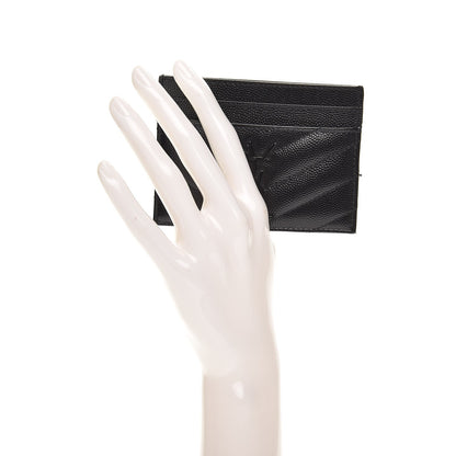 Saint Laurent Grain De Poudre Matelasse Chevron Monogram Credit Card Case Black 2 of 8