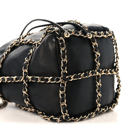 Chanel Lambskin Bucket Chain Drawstring Bag Black 9 of 10