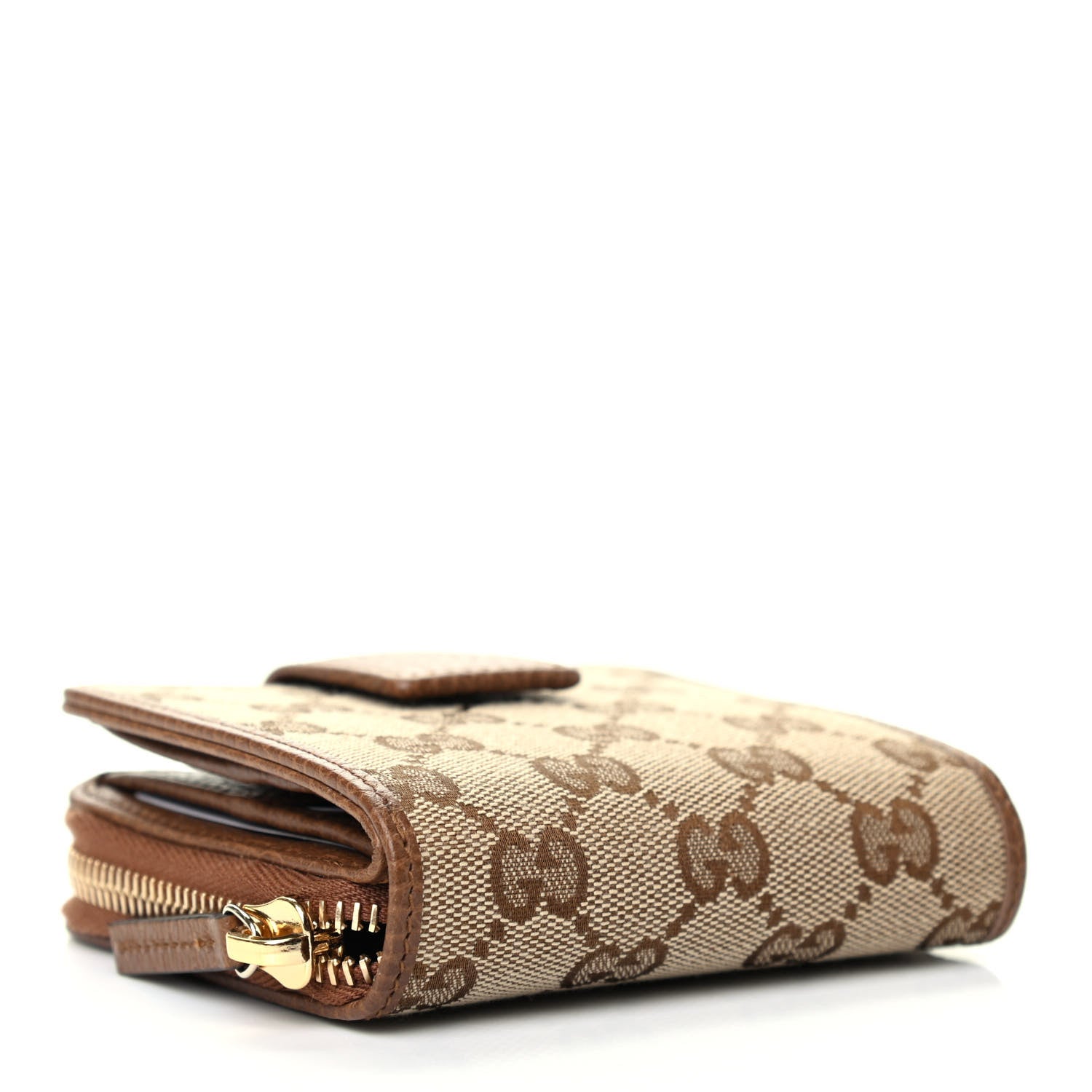 Gucci Monogram Dollar Calfskin Zip Around French Wallet Beige Ebony Tabacco 4 of 9