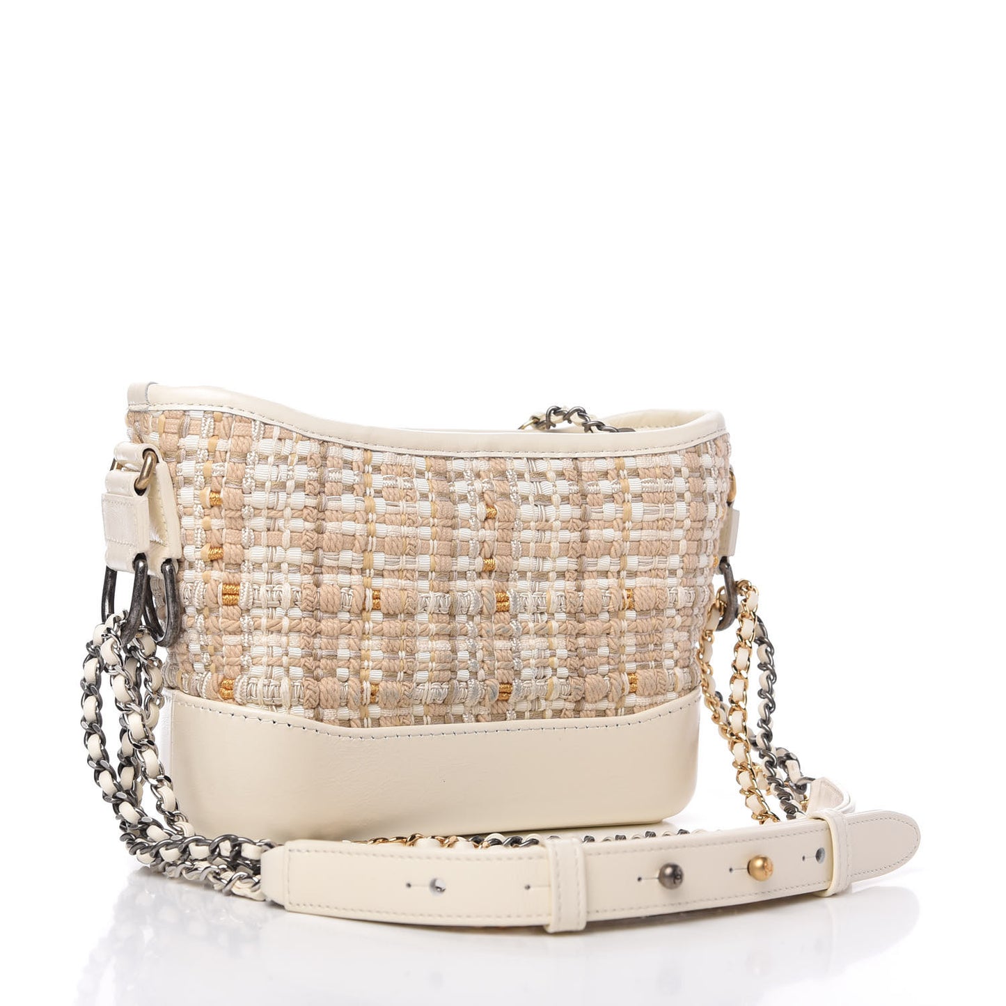 Tweed Calfskin Quilted Small Gabrielle Hobo Beige Ivory