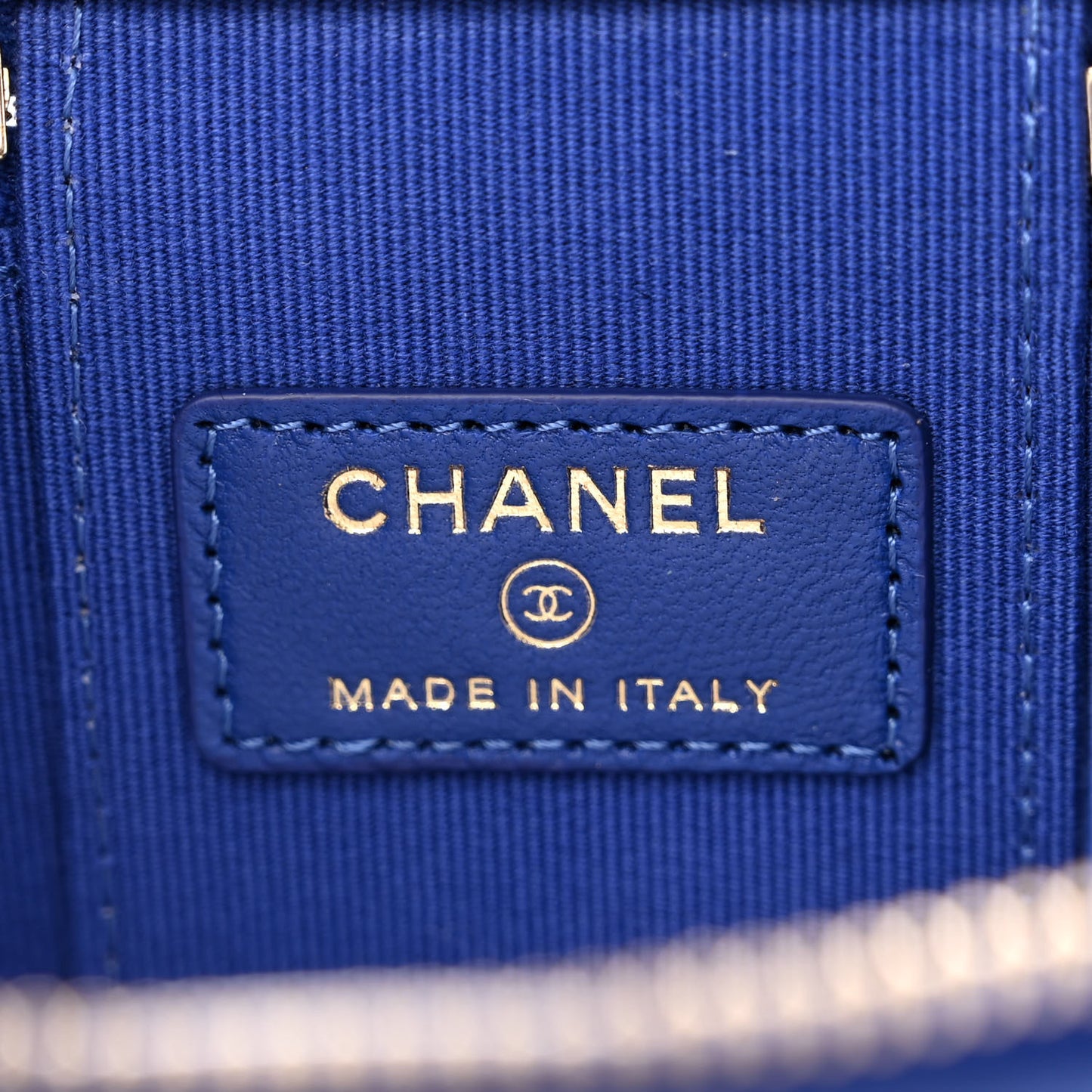 Lambskin Quilted Top Handle Mini Vanity Case With Chain Blue