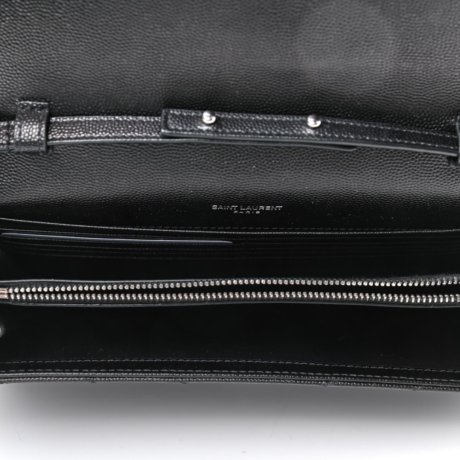Saint Laurent Grain De Poudre Matelasse Chevron Monogram Chain Wallet Black 4 of 4